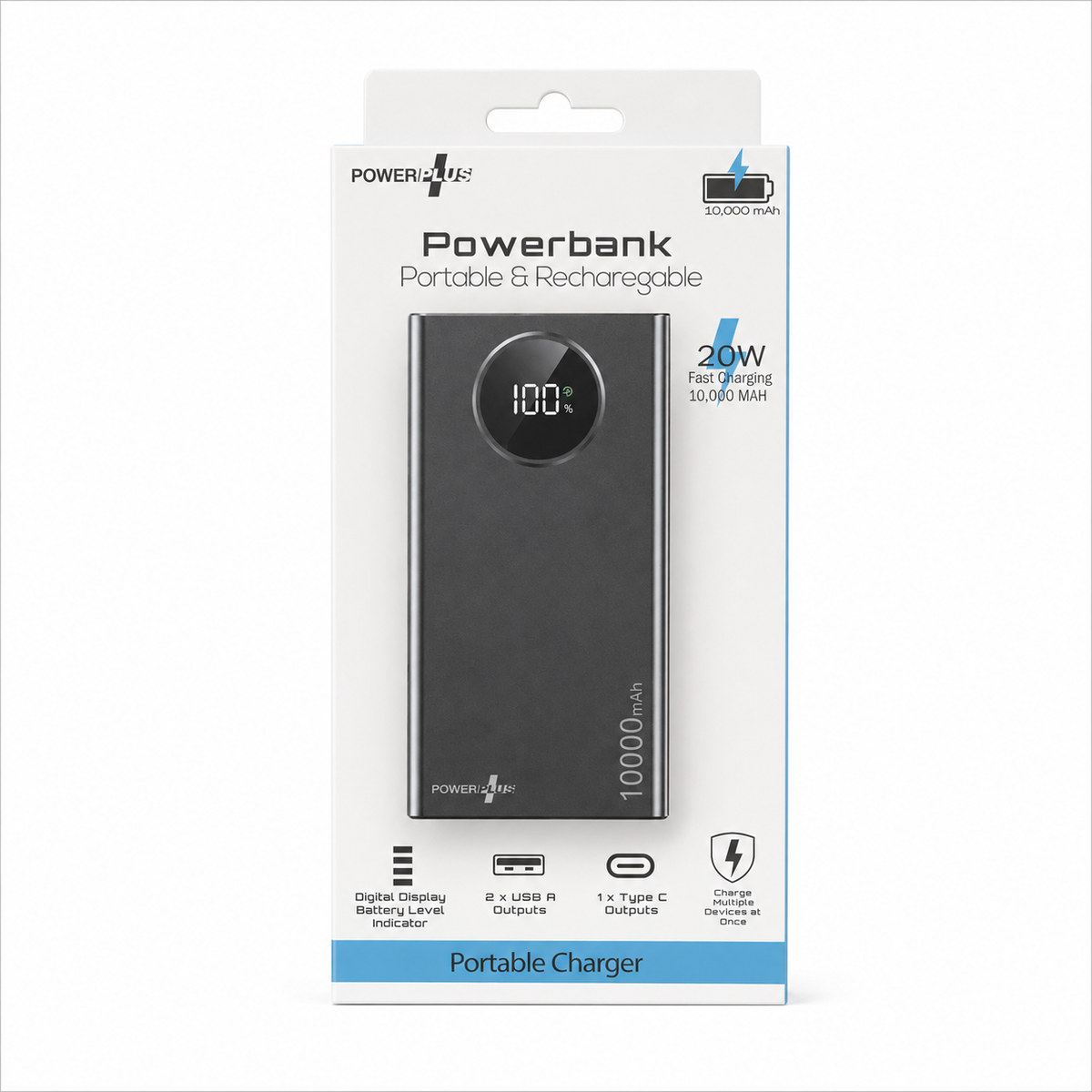 PowerPlus 10,000mAh 20W Fast Charging Power Bank with Digital Display