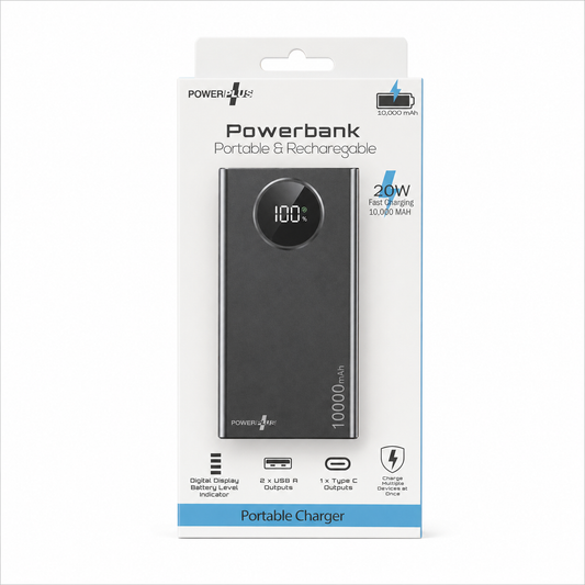 PowerPlus 10,000mAh 20W Fast Charging Power Bank with Digital Display