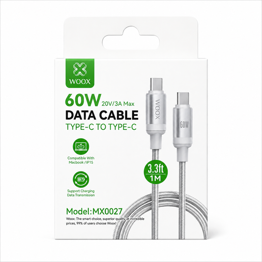 Woox USB-C to USB-C Cable 60W PD Fast Charging 1m