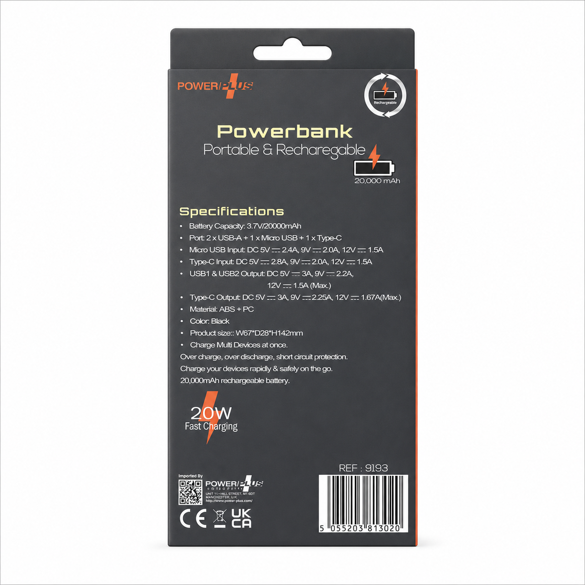 PowerPlus 20,000mAh Power Bank 20W Fast Charging Portable Charger