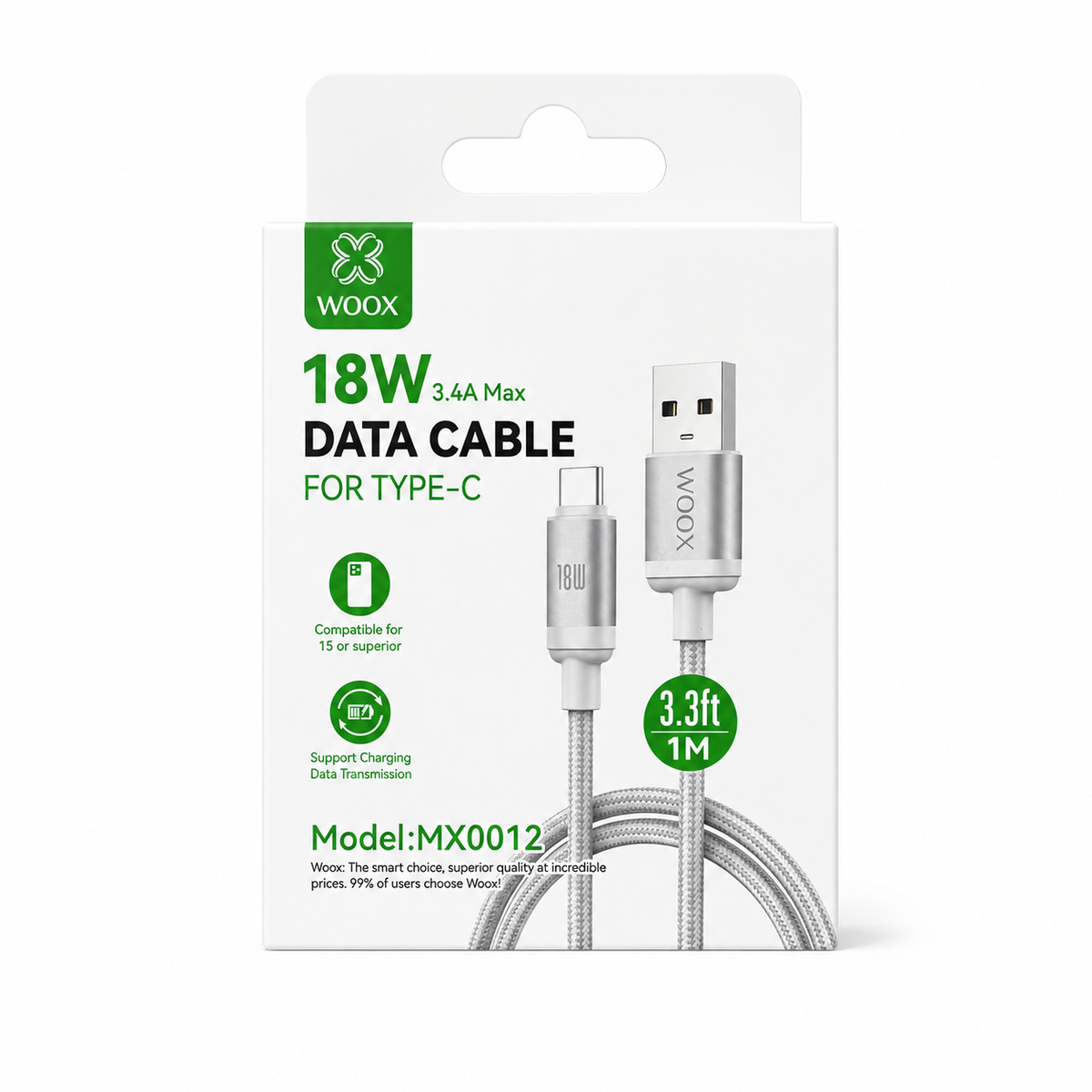 Woox USB-C to USB-A Cable 18W Fast Charging 1m