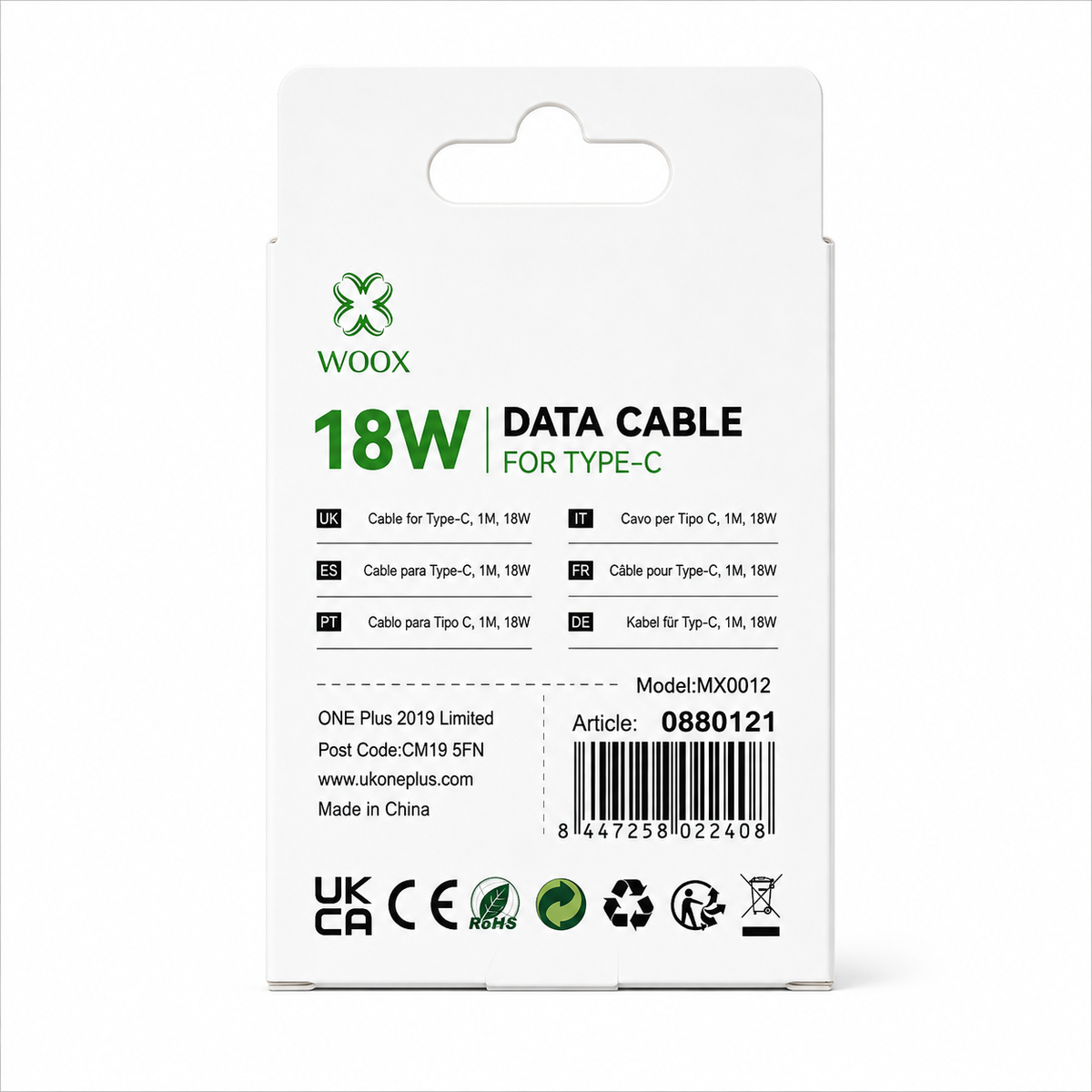 Woox USB-C to USB-A Cable 18W Fast Charging 1m