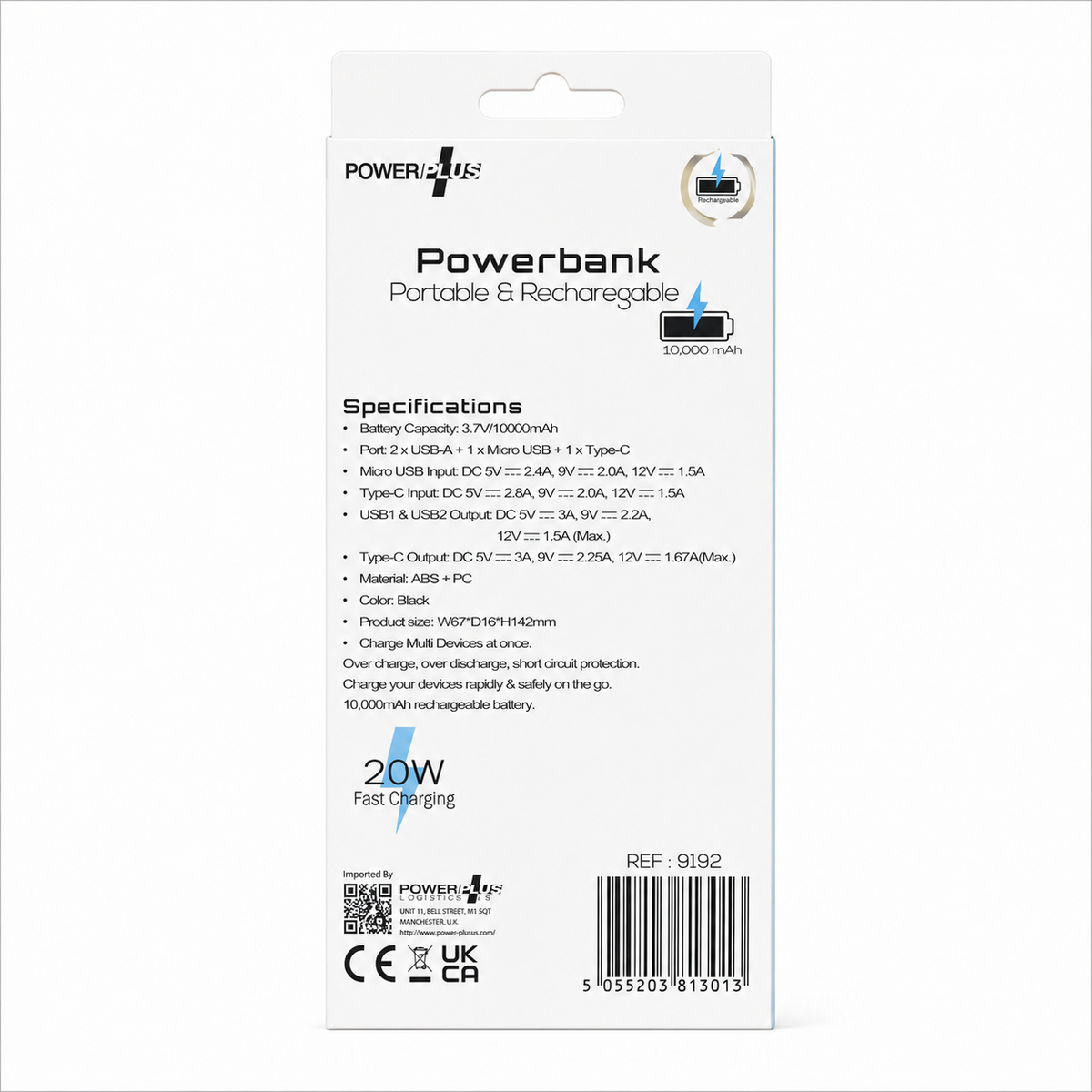 PowerPlus 10,000mAh 20W Fast Charging Power Bank with Digital Display