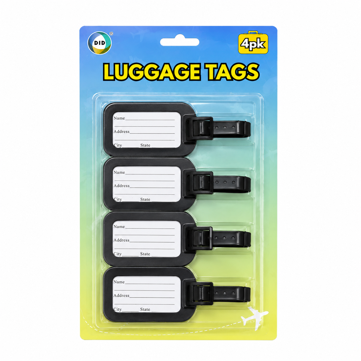 4 Pack Luggage Tags with Adjustable Straps – Travel Bag & Suitcase ID Tags