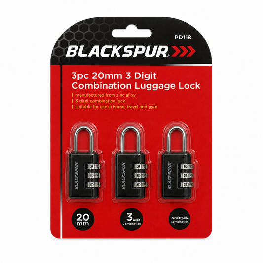 BLACKSPUR 3 Pack 3 Digit Combination Luggage Locks 20mm – Travel Suitcase Padlocks