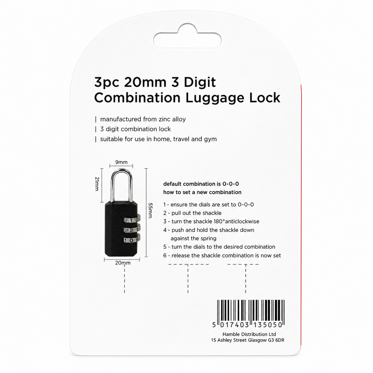 BLACKSPUR 3 Pack 3 Digit Combination Luggage Locks 20mm – Travel Suitcase Padlocks