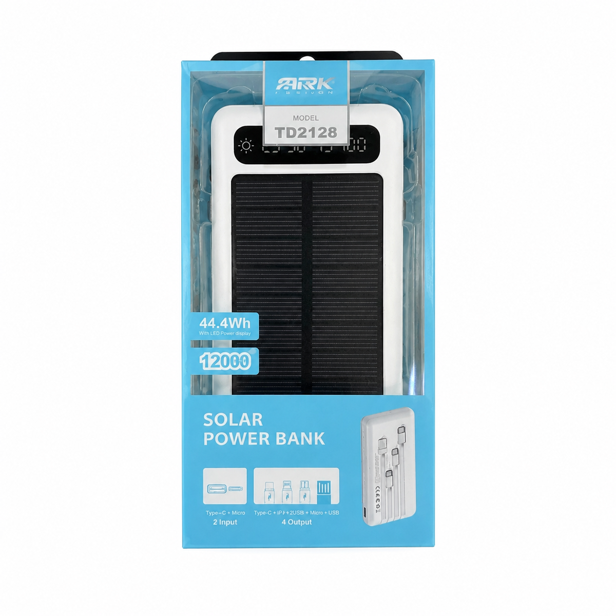 12000mAh Solar Power Bank with LED Display – Portable USB Battery Charger