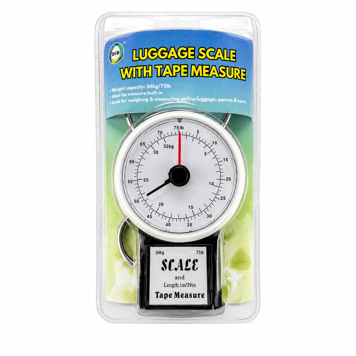 Luggage Scale with 1m Tape Measure – 34kg / 75lb Travel Baggage & Parcel Weighing Scale