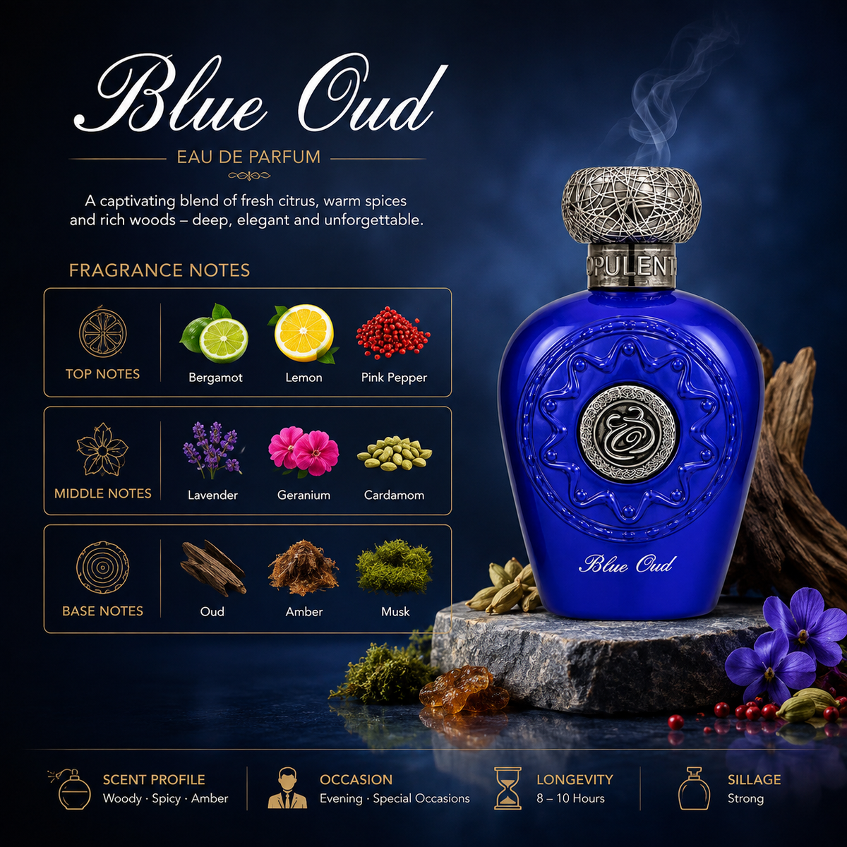 Lattafa Blue Oud Eau de Parfum 100ml – Unisex Arabian Oud Perfume