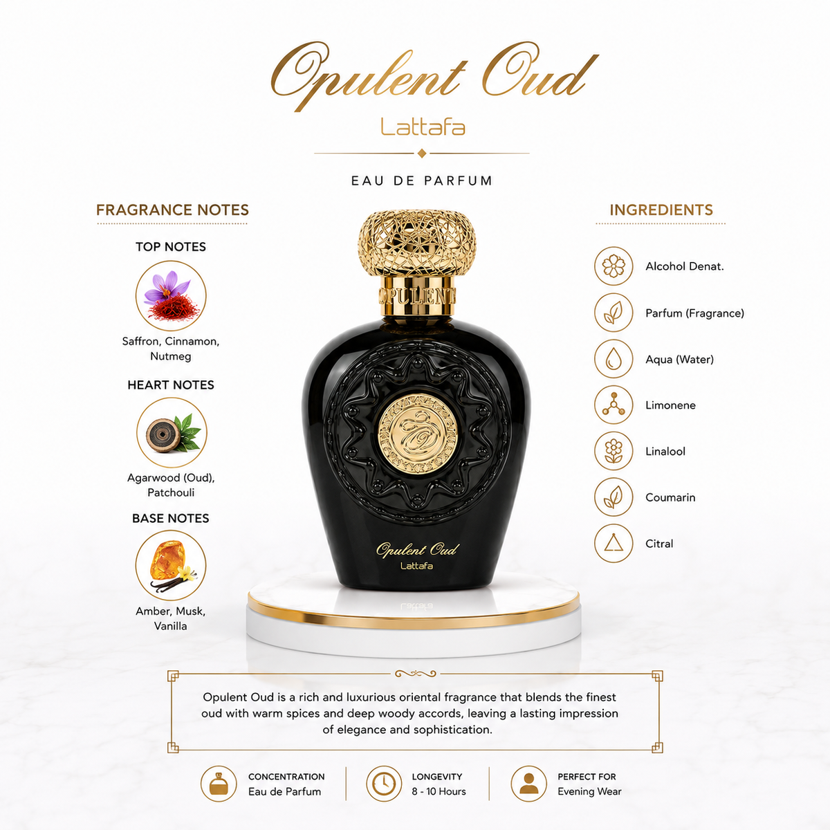 Lattafa Opulent Oud Eau de Parfum 100ml – Unisex Arabian Oud Perfume
