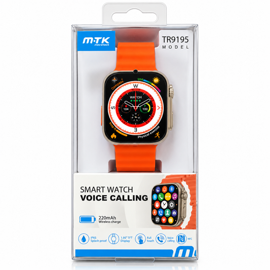 M·TK TR9195 Smart Watch – Voice Calling, 1.85” Touch Screen, NFC & Wireless Charging