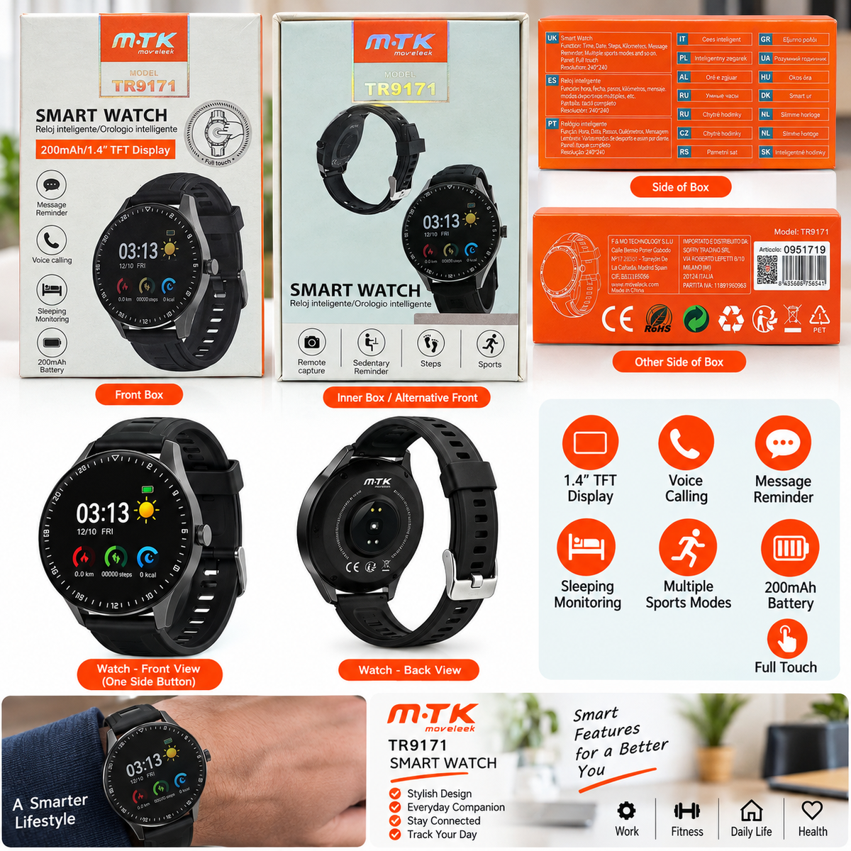 M·TK TR9171 Smart Watch – 1.4” Touch Screen, Voice Calling & Fitness Tracker