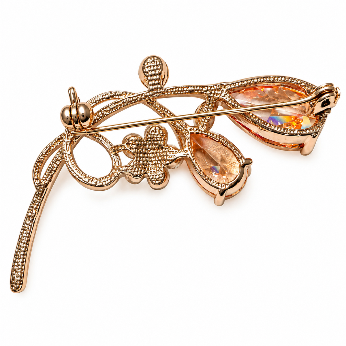 Gold Tone Floral Brooch with Amber Austrian Crystal & Rhinestone Accents