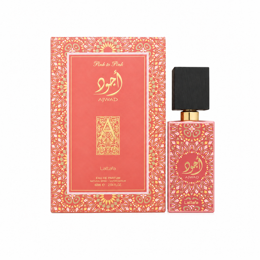 Lattafa Ajwad Pink to Pink Eau de Parfum 60ml fruity floral unisex perfume bottle and box