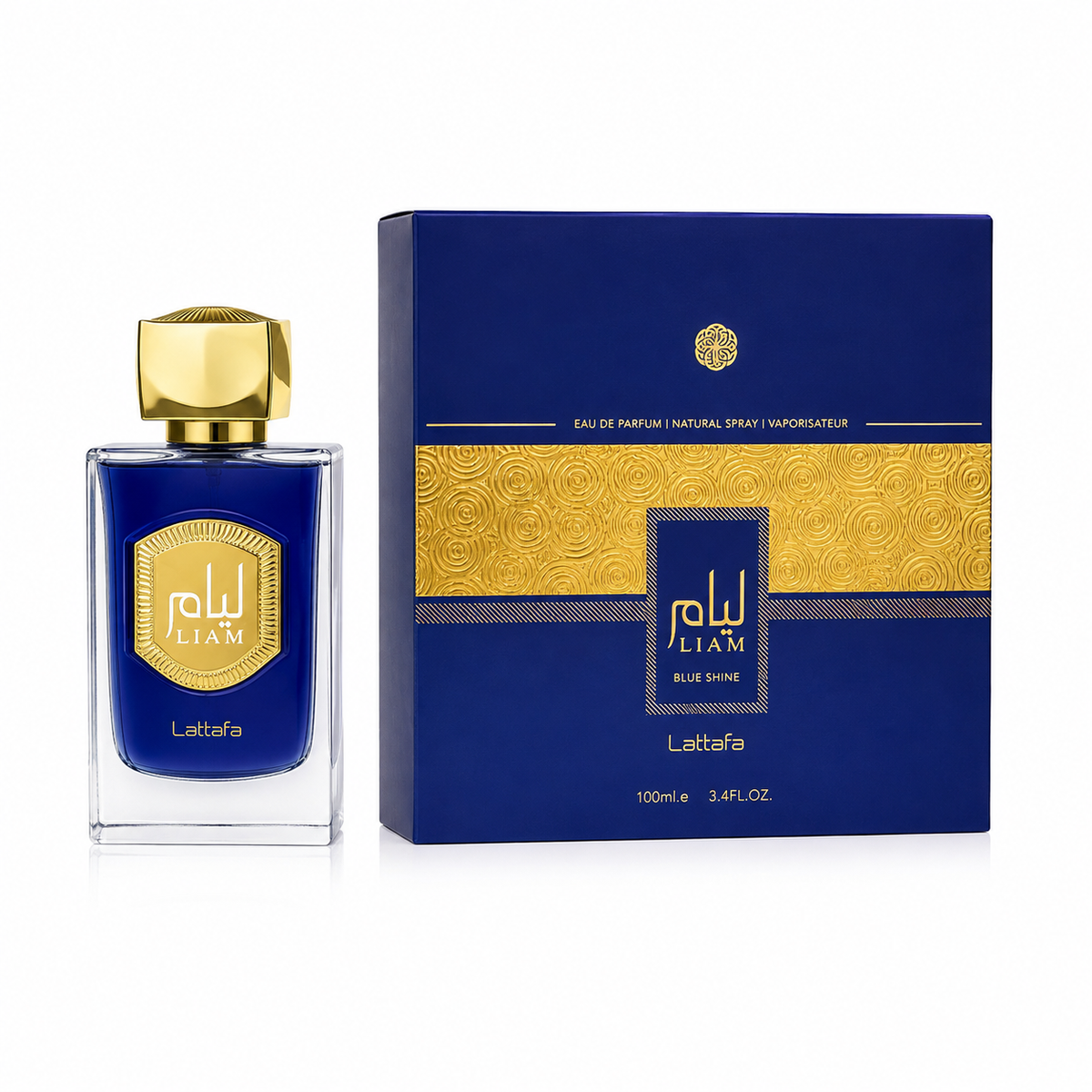 Lattafa Liam Blue Shine Eau de Parfum 100ml fresh marine perfume bottle and box