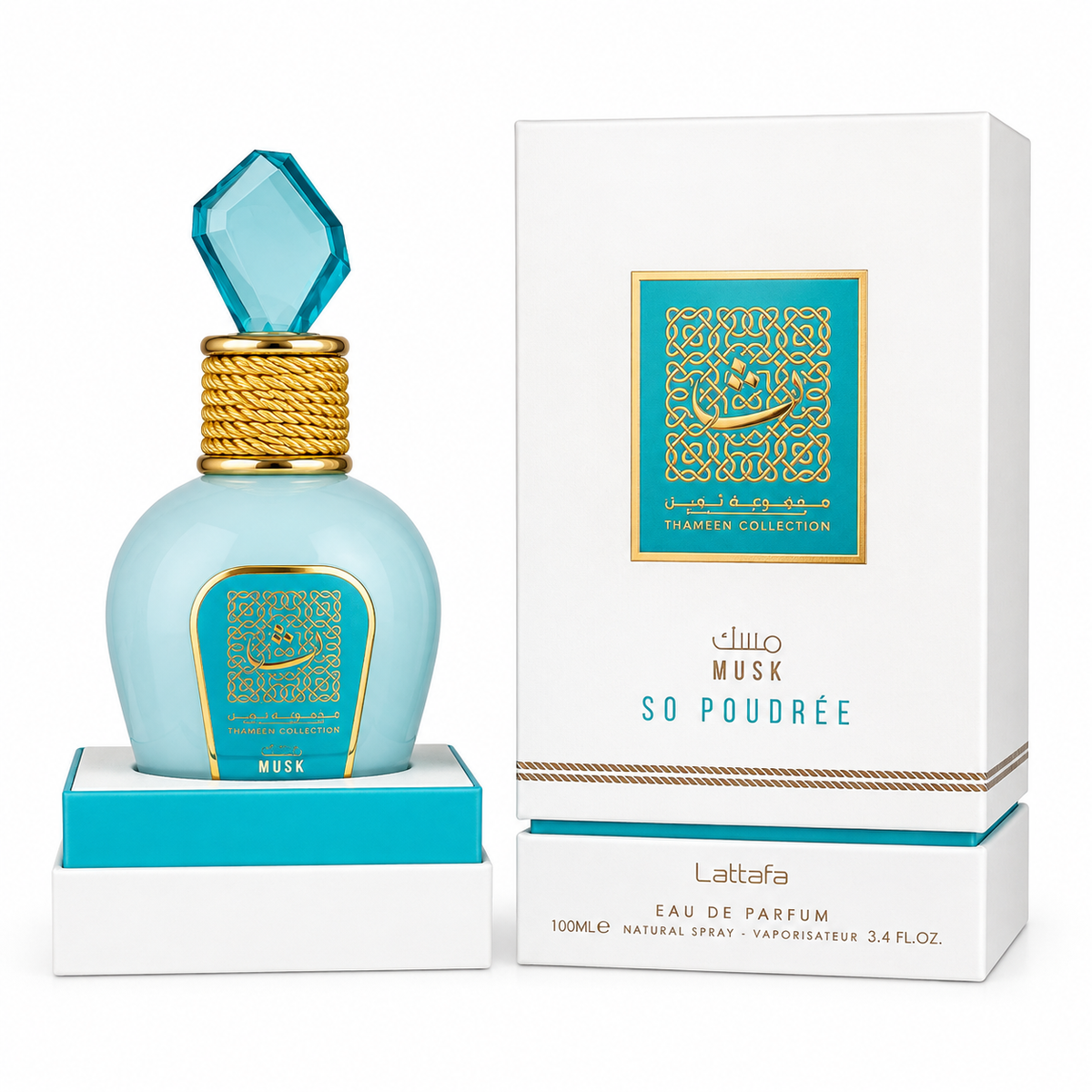 Lattafa Musk So Poudree 100ml Eau de Parfum powdery musk perfume bottle and box