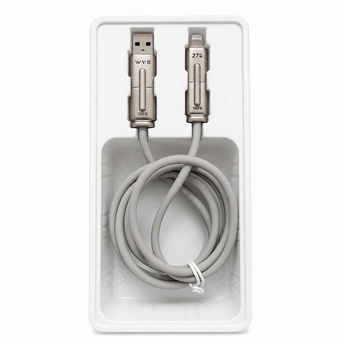WYE Flow DC74 4-in-1 fast charging cable with 100W output and ultra-soft luxury feel